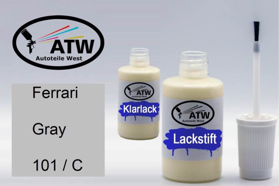 Ferrari, Gray, 101 / C: 20ml Lackstift + 20ml Klarlack - Set, von ATW Autoteile West.